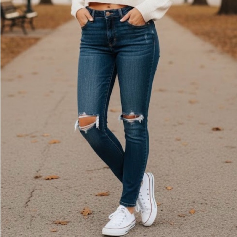 34” X 30” Special A Jeans stretch Classic Blue Distressed Women’s Dark Denim 1XL